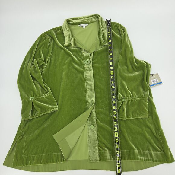 John Mark Button Up Down Shirt Women Size XL Green Velvet Wire Collar Holiday - Picture 5 of 9